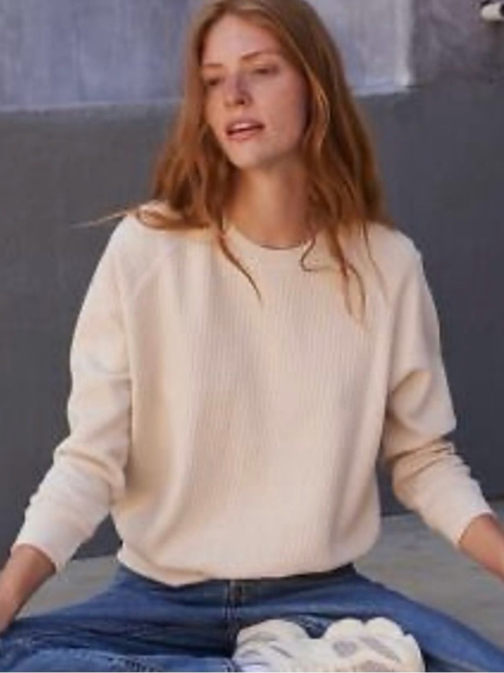 Perfect WhiteTee Thom French Fleece Textured Crew Neck Sweatshirt Natural Beige